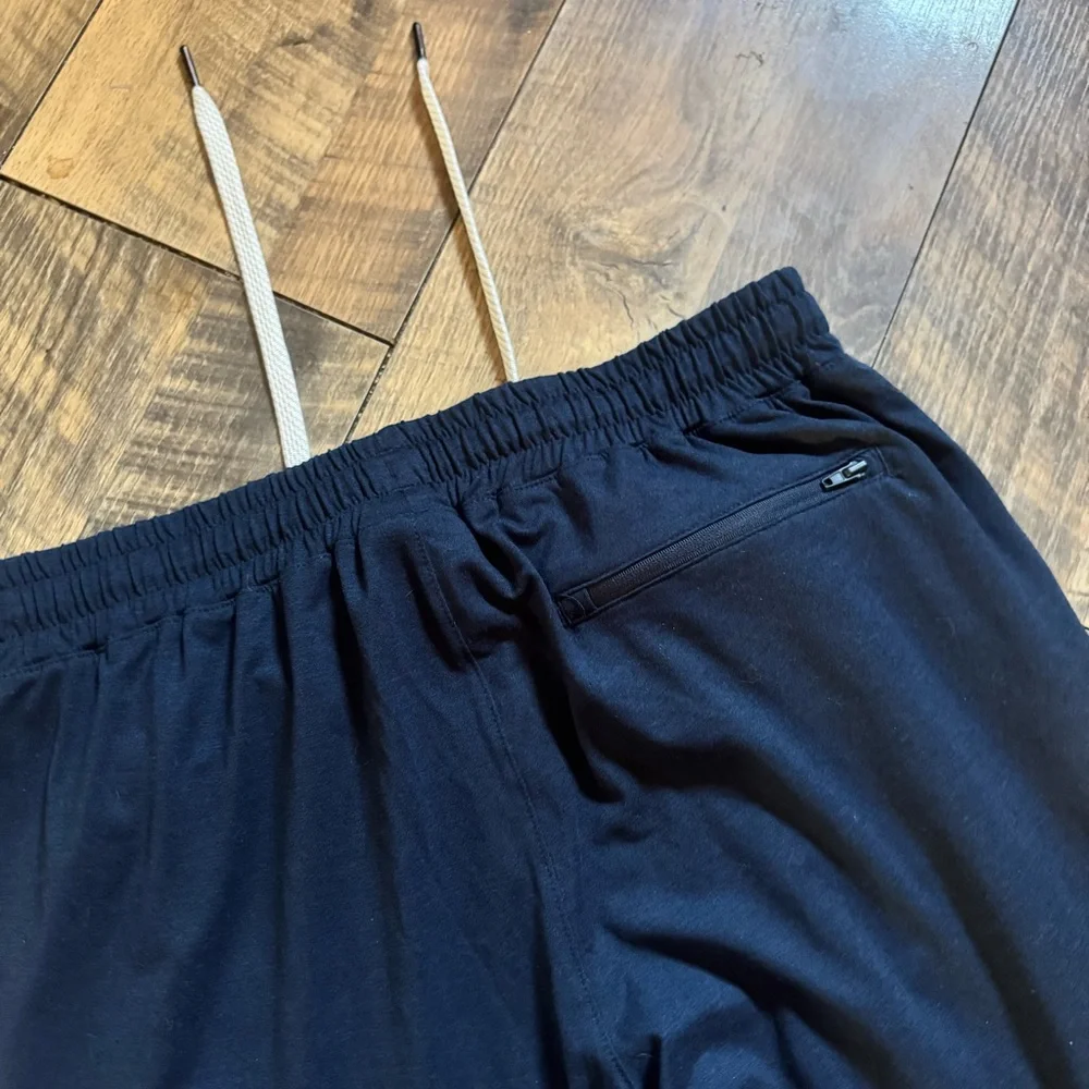 Men's Dark Blue Elastic Waist Jogger Pants with Drawstring
